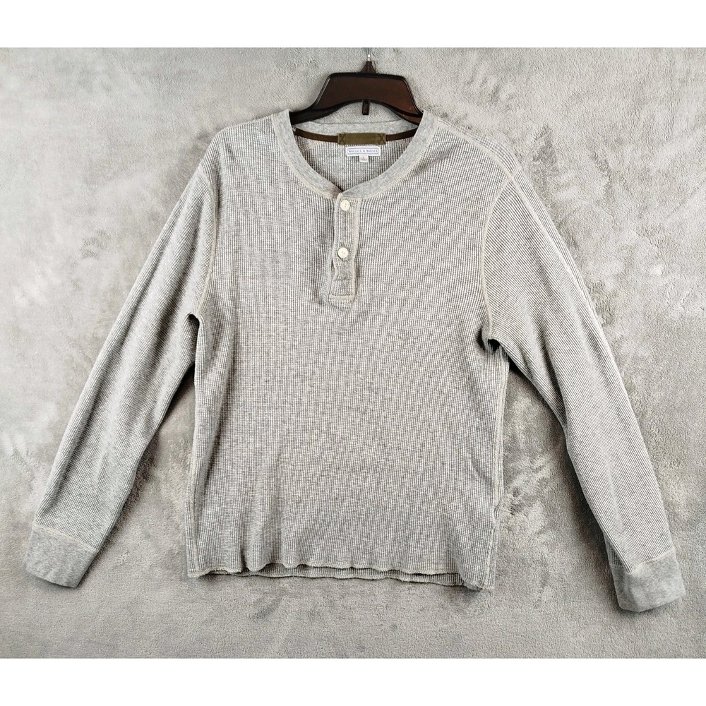 Wallace & Barnes J.Crew Gray‎ Waffle Knit Thermal Henley Shirt Mens Large